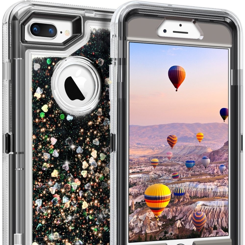 Fits iPhone Black Glitter Liquid Bling Case